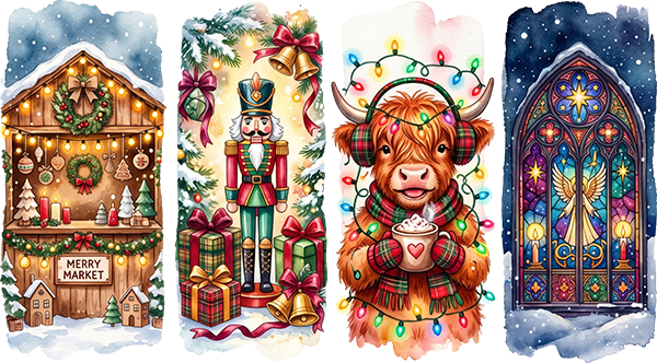 DTF Transfer - Xmas Scene Quad Glass Cow (CM-SC015)