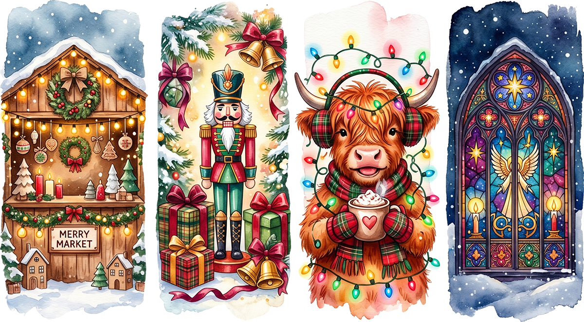 DTF Transfer - Xmas Scene Quad Glass Cow (CM-SC015)