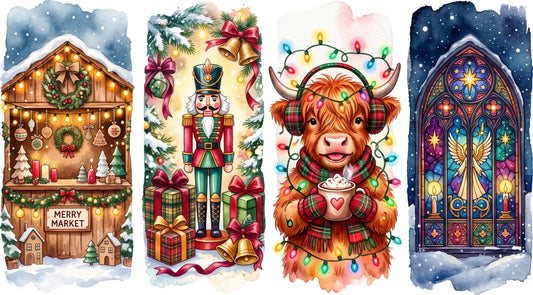DTF Transfer - Xmas Scene Quad Glass Cow (CM-SC015)