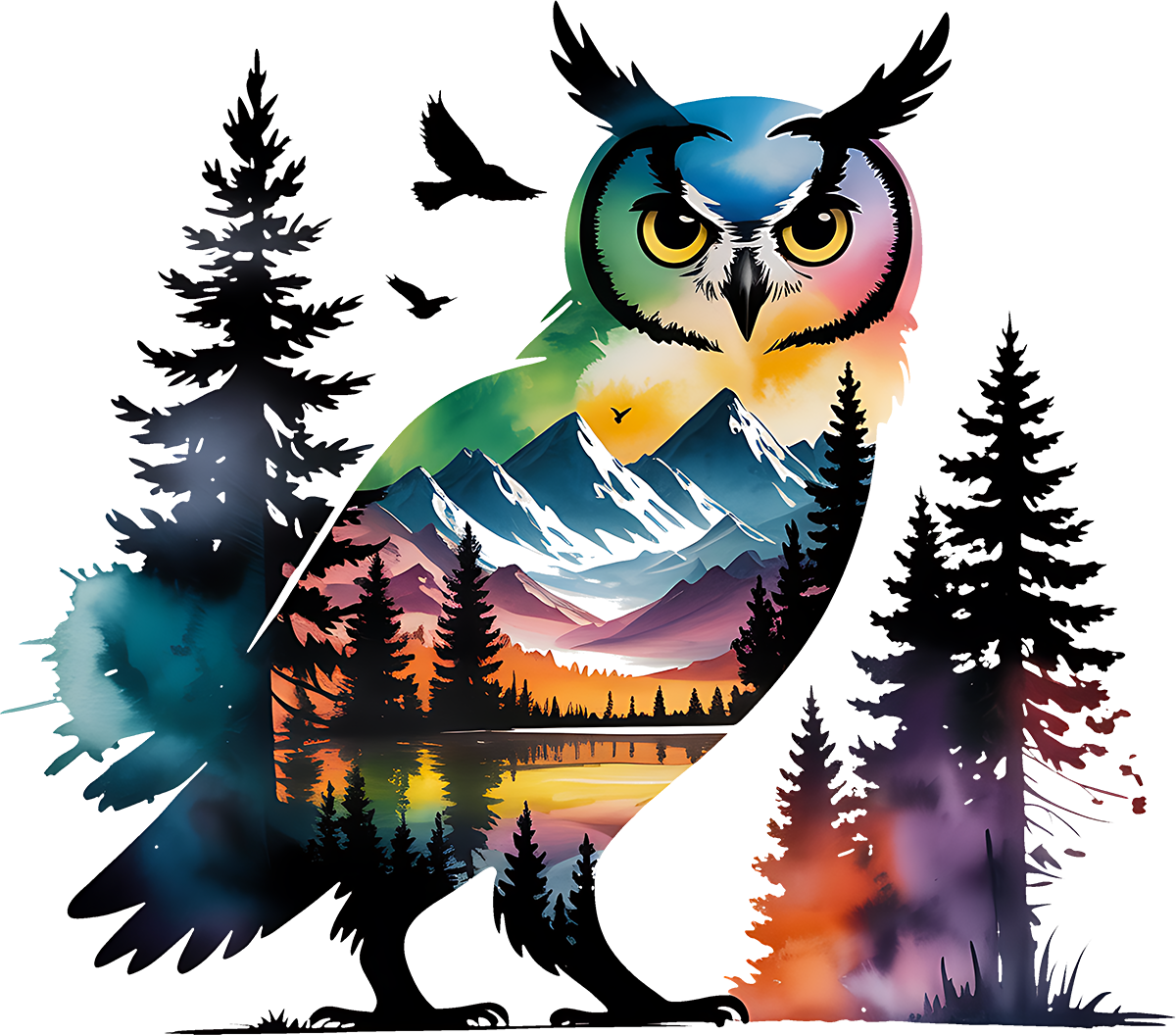 DTF Transfer – Owl Water Color Multi Sizes (AN-OW002)