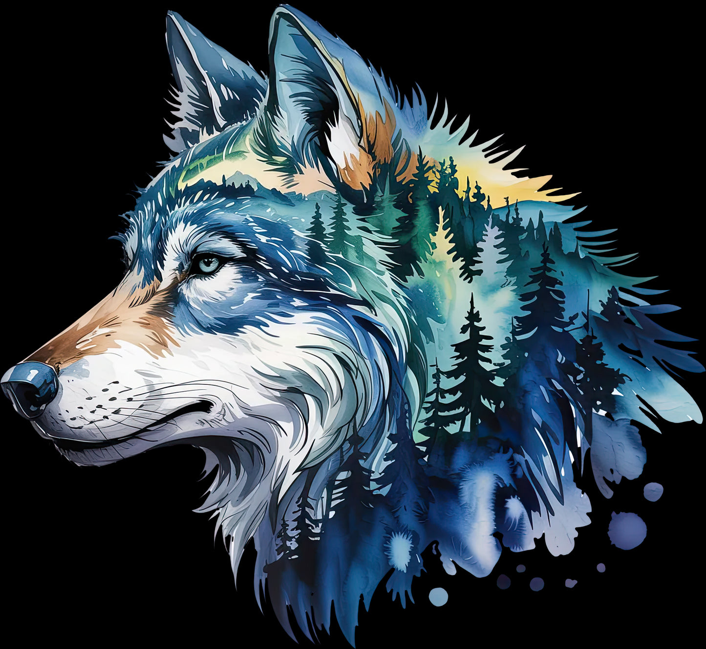 DTF Transfer – CU Wolf Water Color Multi Sizes