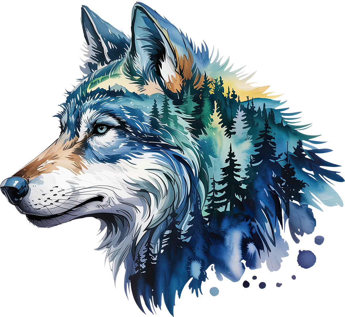 DTF Transfer – CU Wolf Water Color Multi Sizes