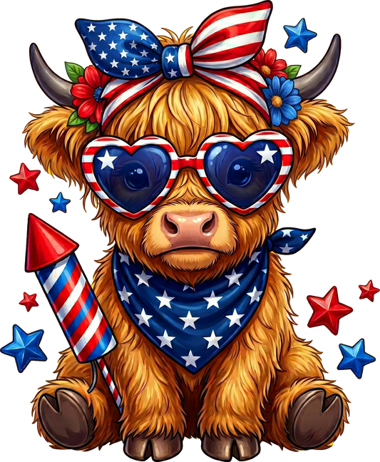 DTF Transfer – July 4 Cow Multi Sizes (CW-HC006)