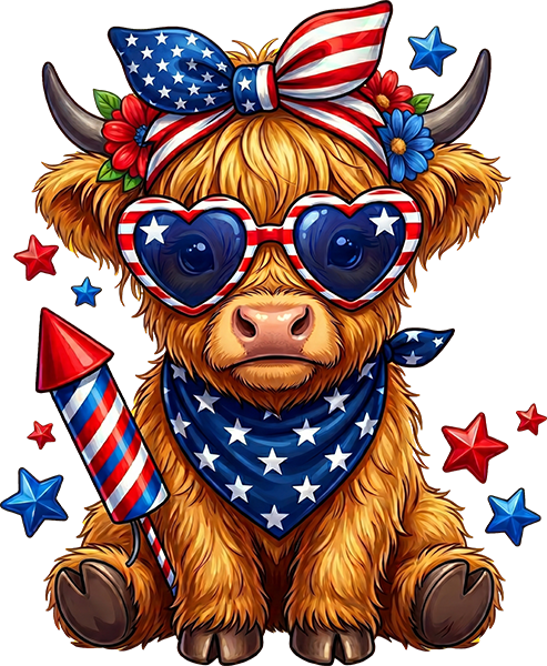 DTF Transfer – July 4 Cow Multi Sizes (CW-HC006)