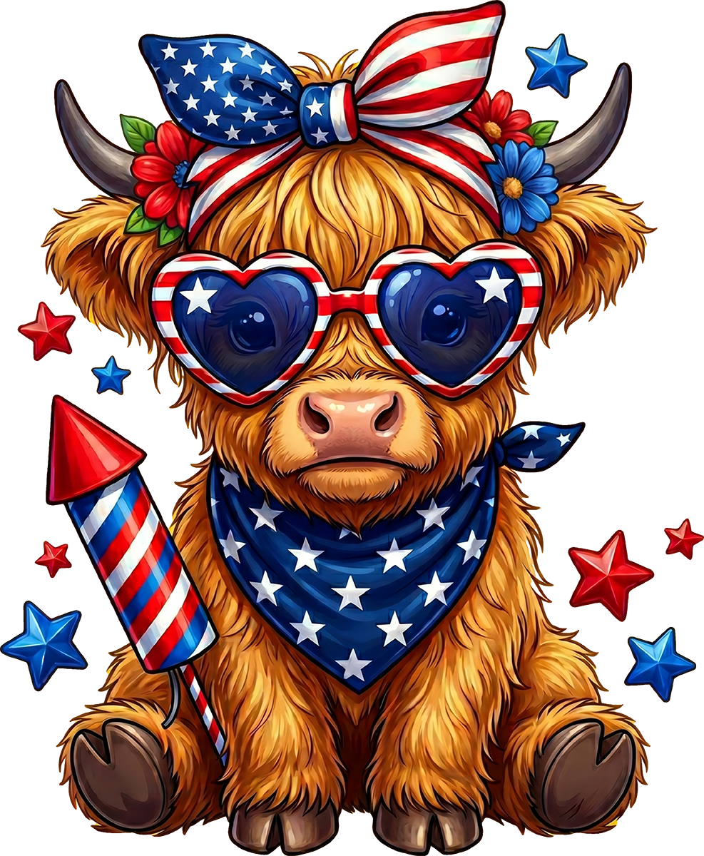 DTF Transfer – July 4 Cow Multi Sizes (CW-HC006)