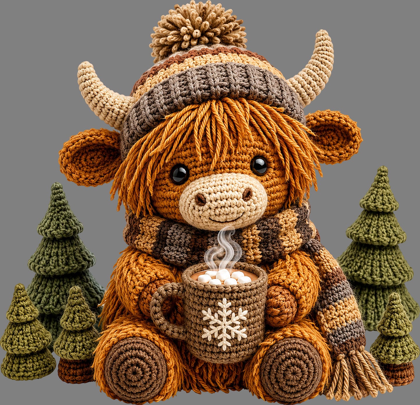 DTF Transfer – Winter Crochet H Cow A Multi Sizes (CW-HC011)