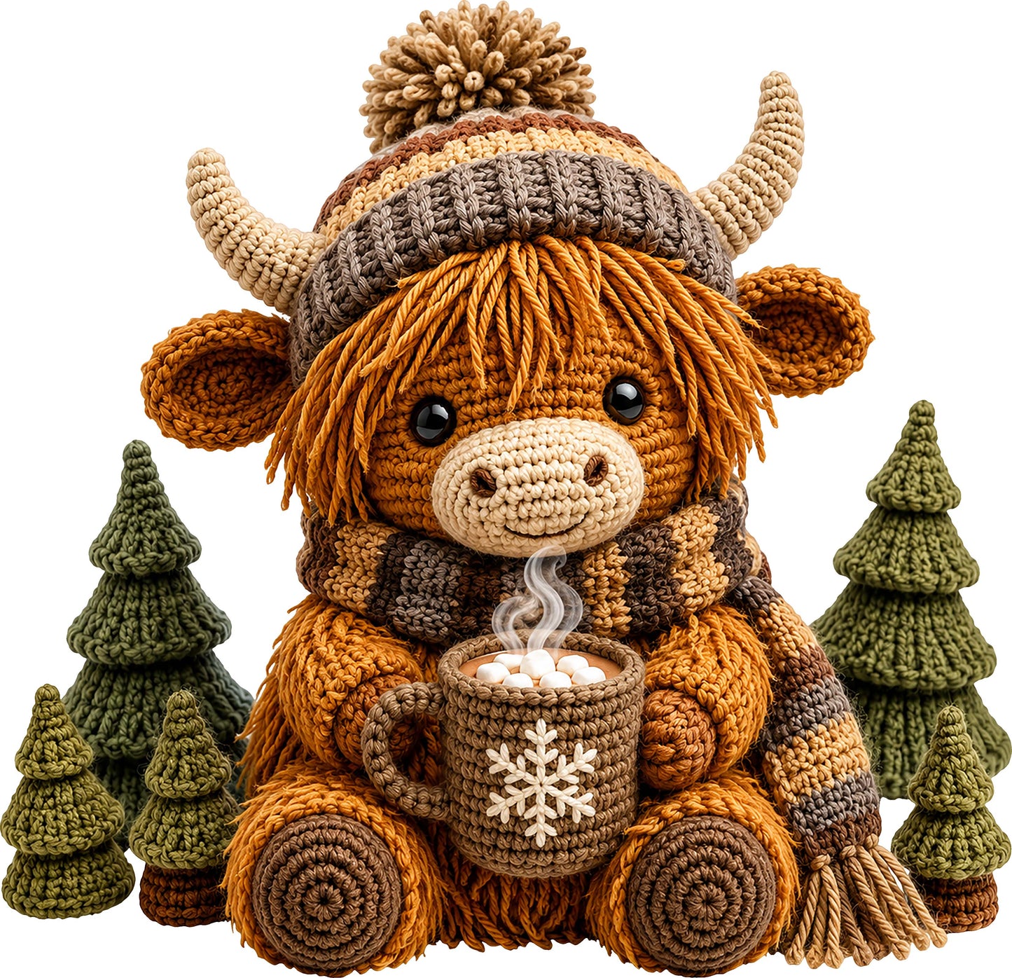 DTF Transfer – Winter Crochet H Cow A Multi Sizes (CW-HC011)