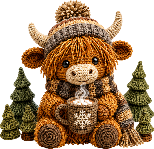 DTF Transfer – Winter Crochet H Cow A Multi Sizes (CW-HC011)