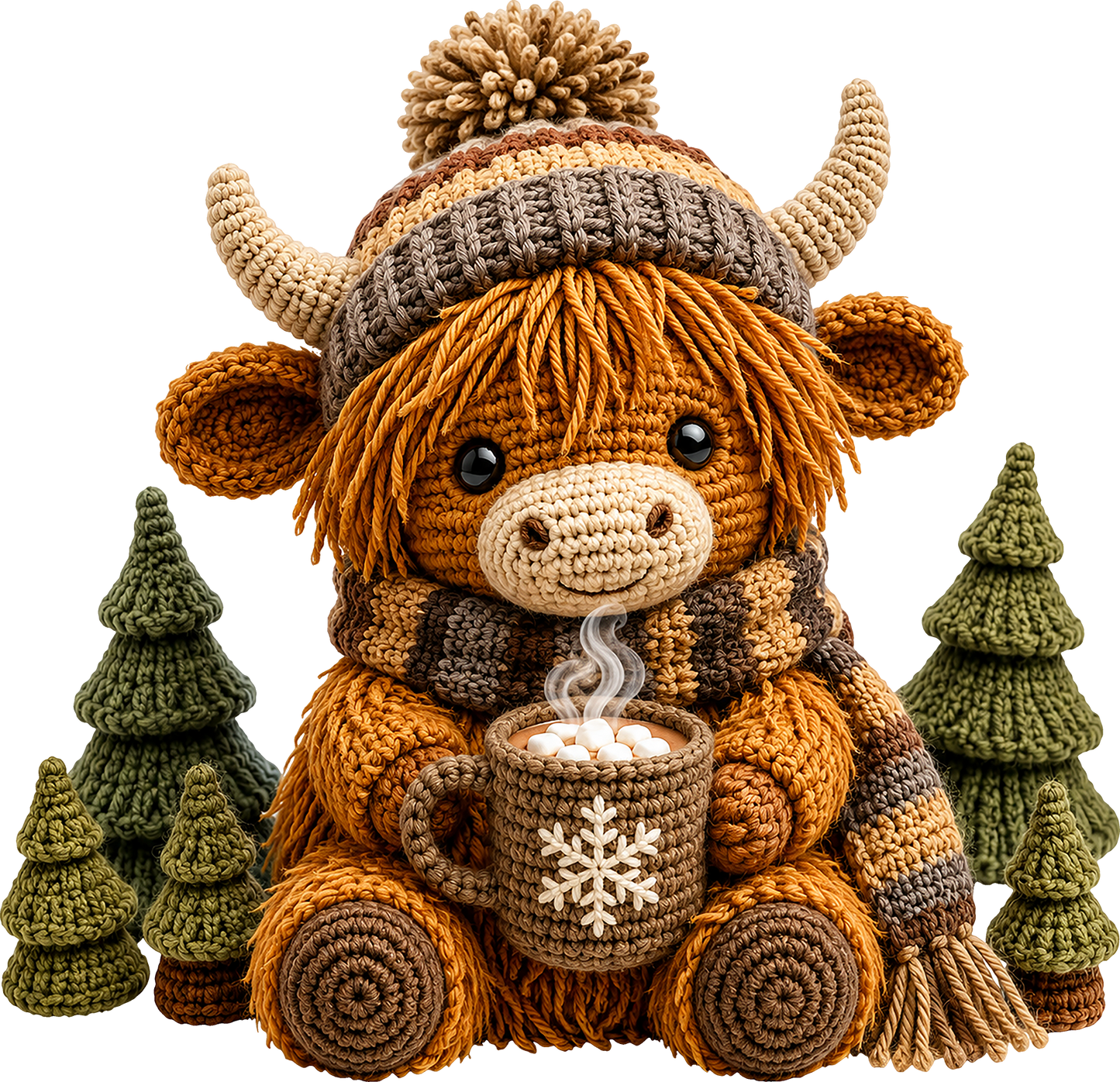 DTF Transfer – Winter Crochet H Cow A Multi Sizes (CW-HC011)