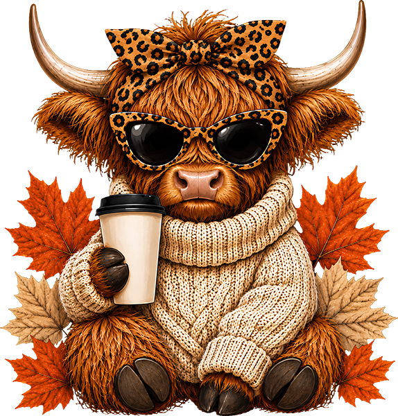 DTF Transfer – Cow Fall Coffee A Multi Sizes (CW-HC014)