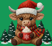 Load image into Gallery viewer, DTF Transfer –  Yarn Cow Hot Cocoa  Multi Sizes
