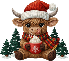 Load image into Gallery viewer, DTF Transfer –  Yarn Cow Hot Cocoa  Multi Sizes
