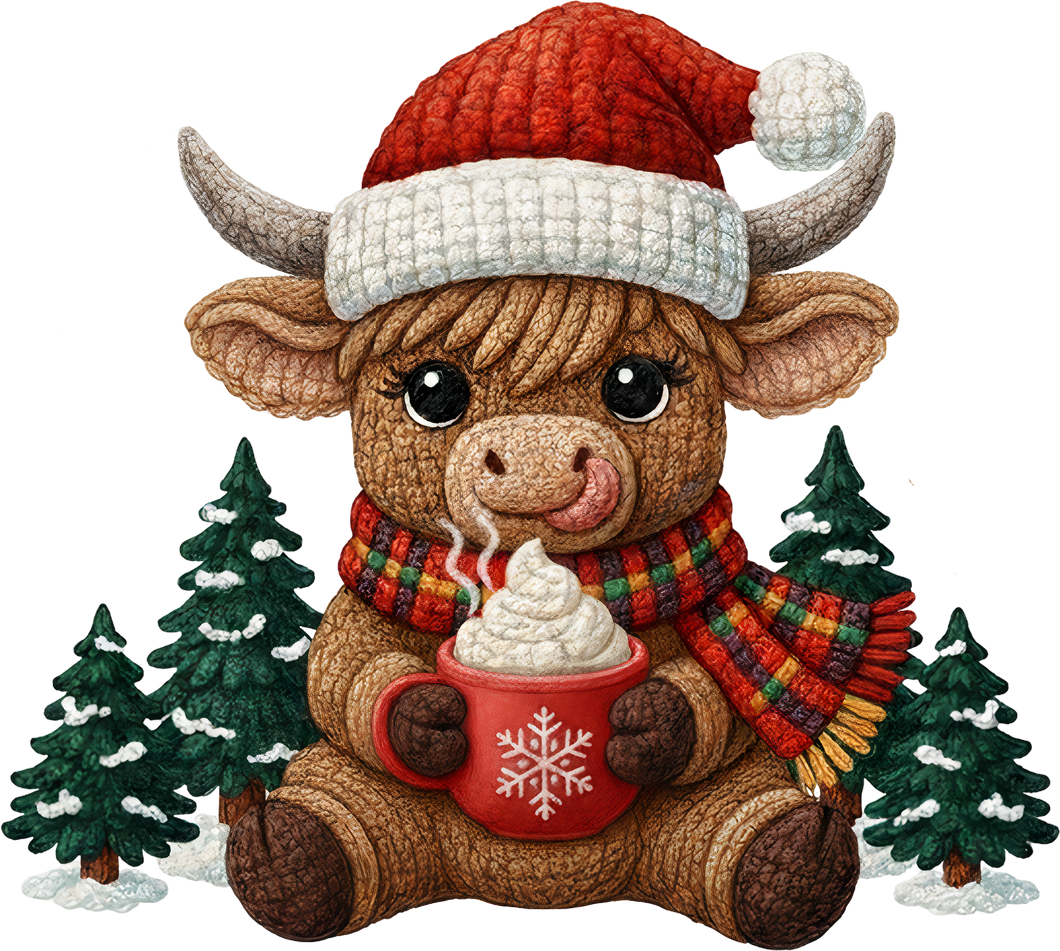 DTF Transfer –  Yarn Cow Hot Cocoa  Multi Sizes