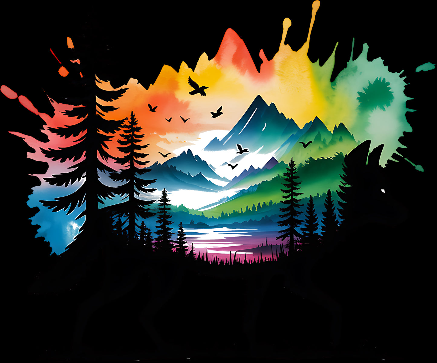 DTF Transfer – Wolf Water Color Multi Sizes (AN-WL001)