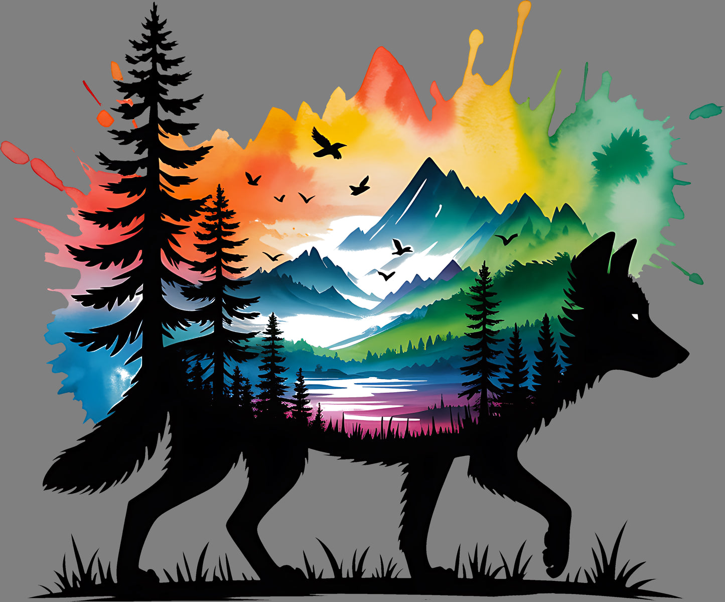 DTF Transfer – Wolf Water Color Multi Sizes (AN-WL001)