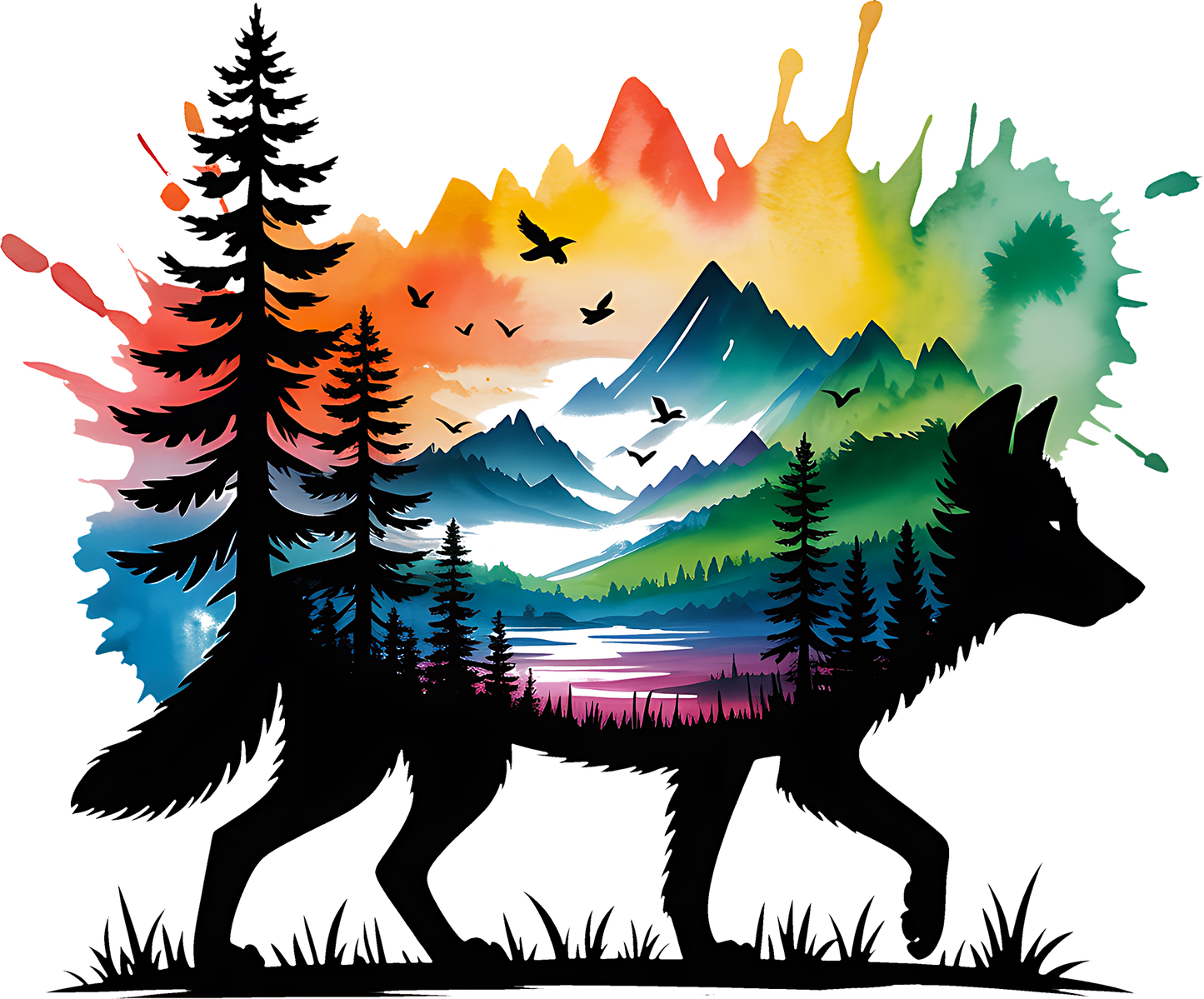 DTF Transfer – Wolf Water Color Multi Sizes (AN-WL001)