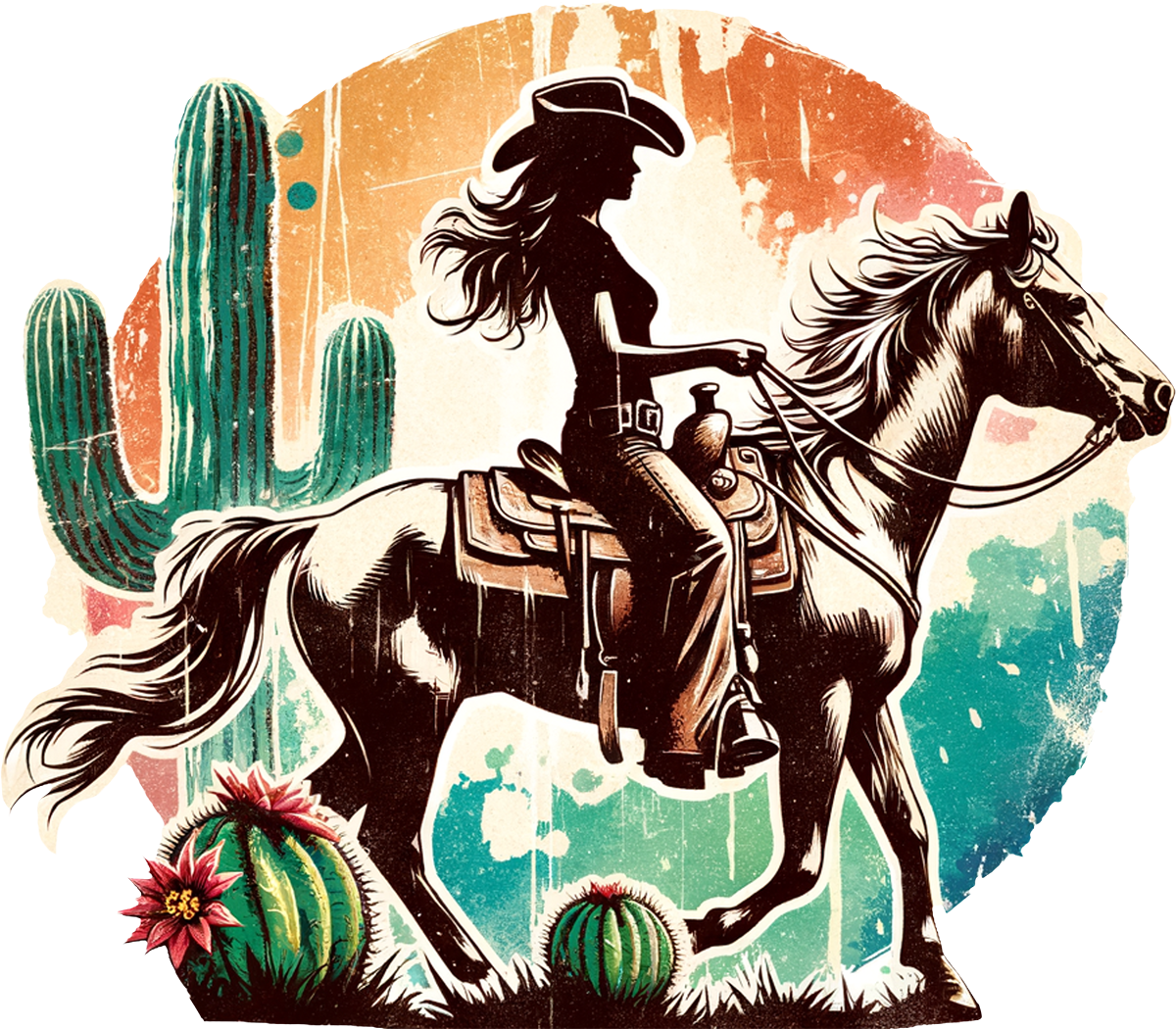 DTF Transfer – Cowgirl Horse Multi Sizes (CO-CG002)
