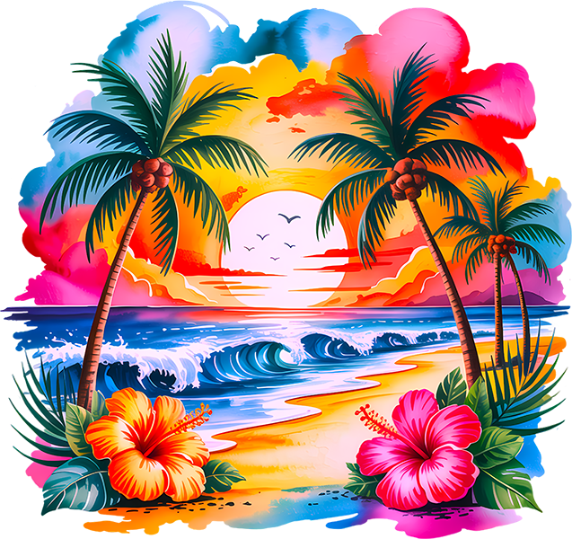 DTF Transfer – Tropical Sunset Multi Sizes (BE-SC002)