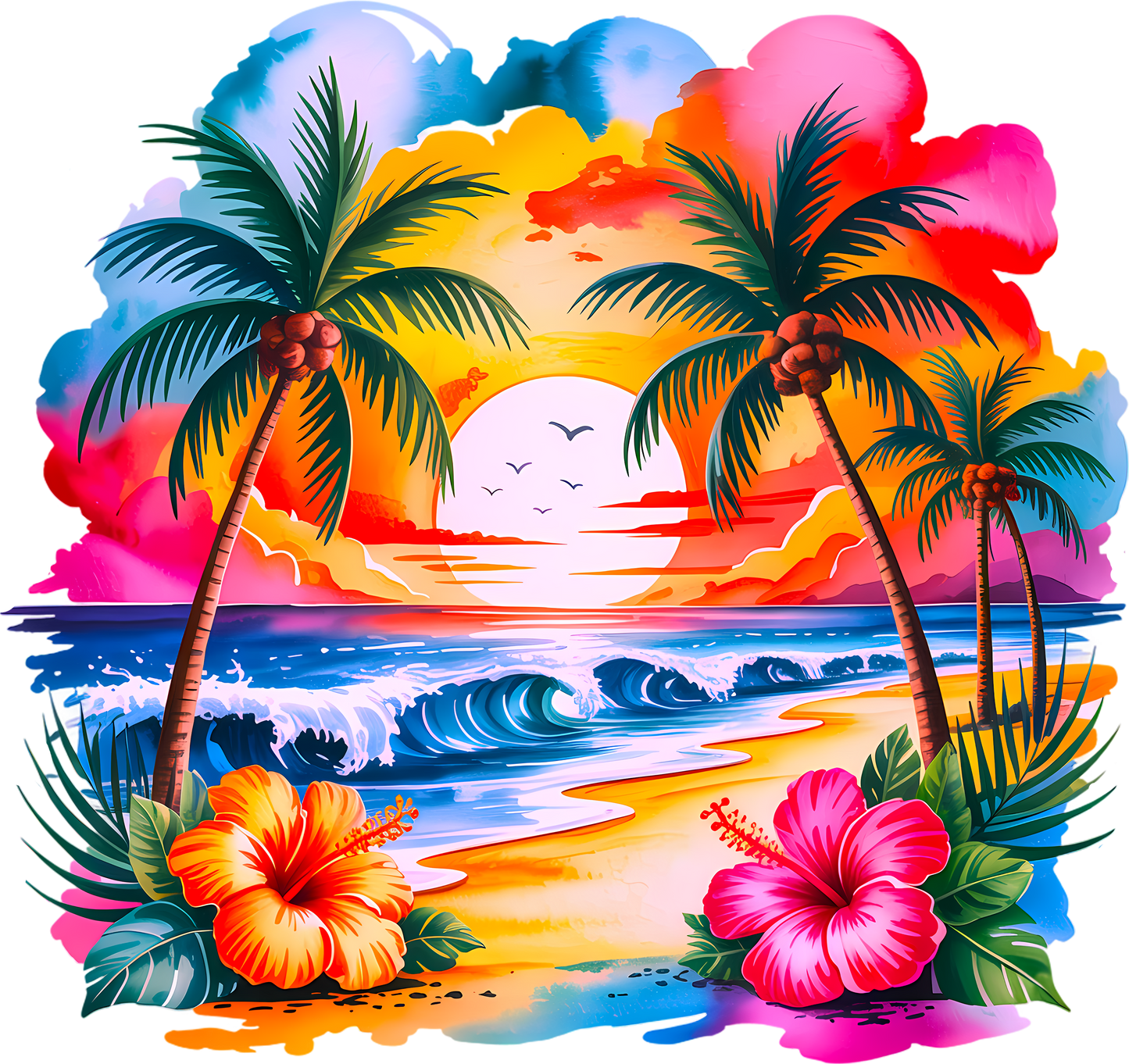 DTF Transfer – Tropical Sunset Multi Sizes (BE-SC002)