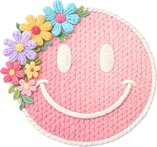 DTF Transfer – ER Yarn Flower Smiley Face Multi Sizes