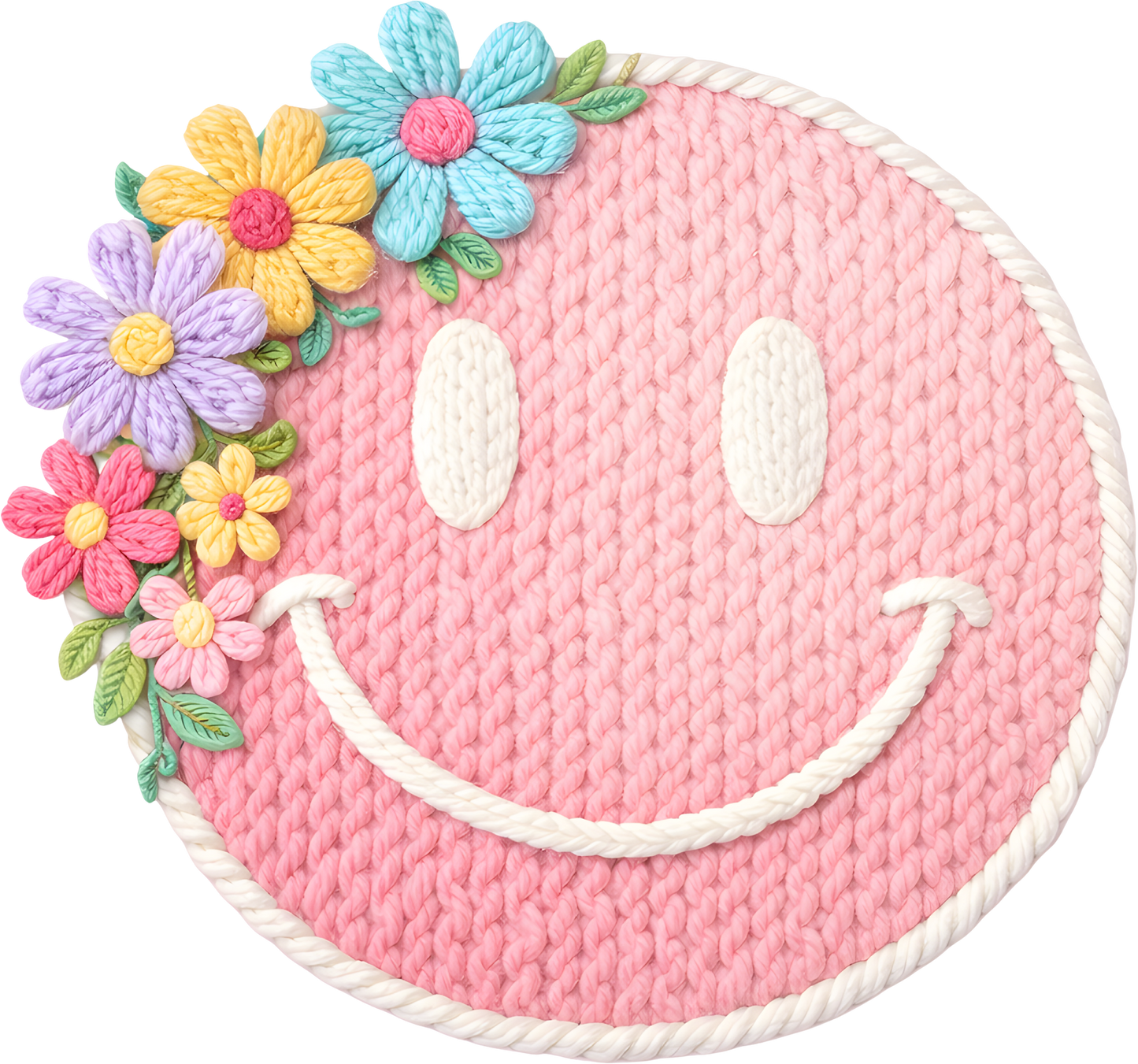 DTF Transfer – ER Yarn Flower Smiley Face Multi Sizes