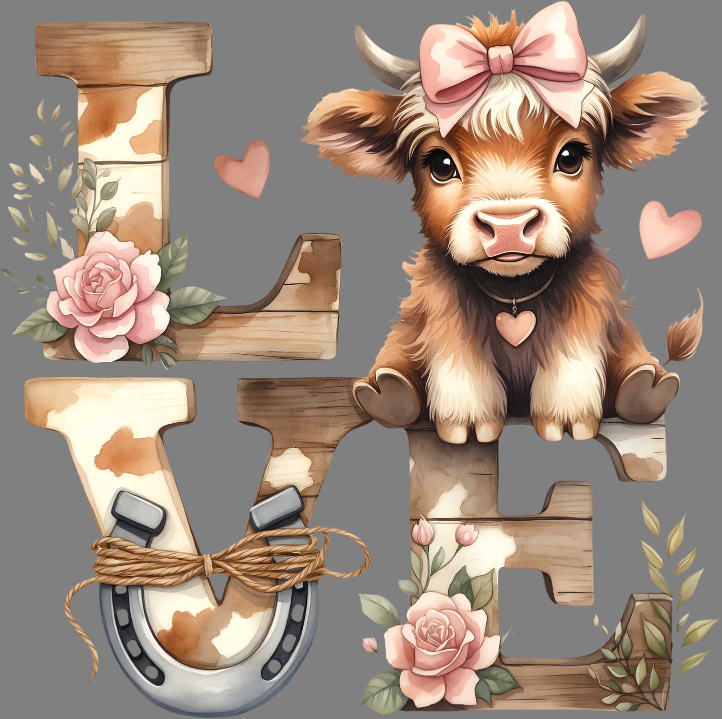 DTF Transfer – Cow Love Multi Sizes (CW-HC003)