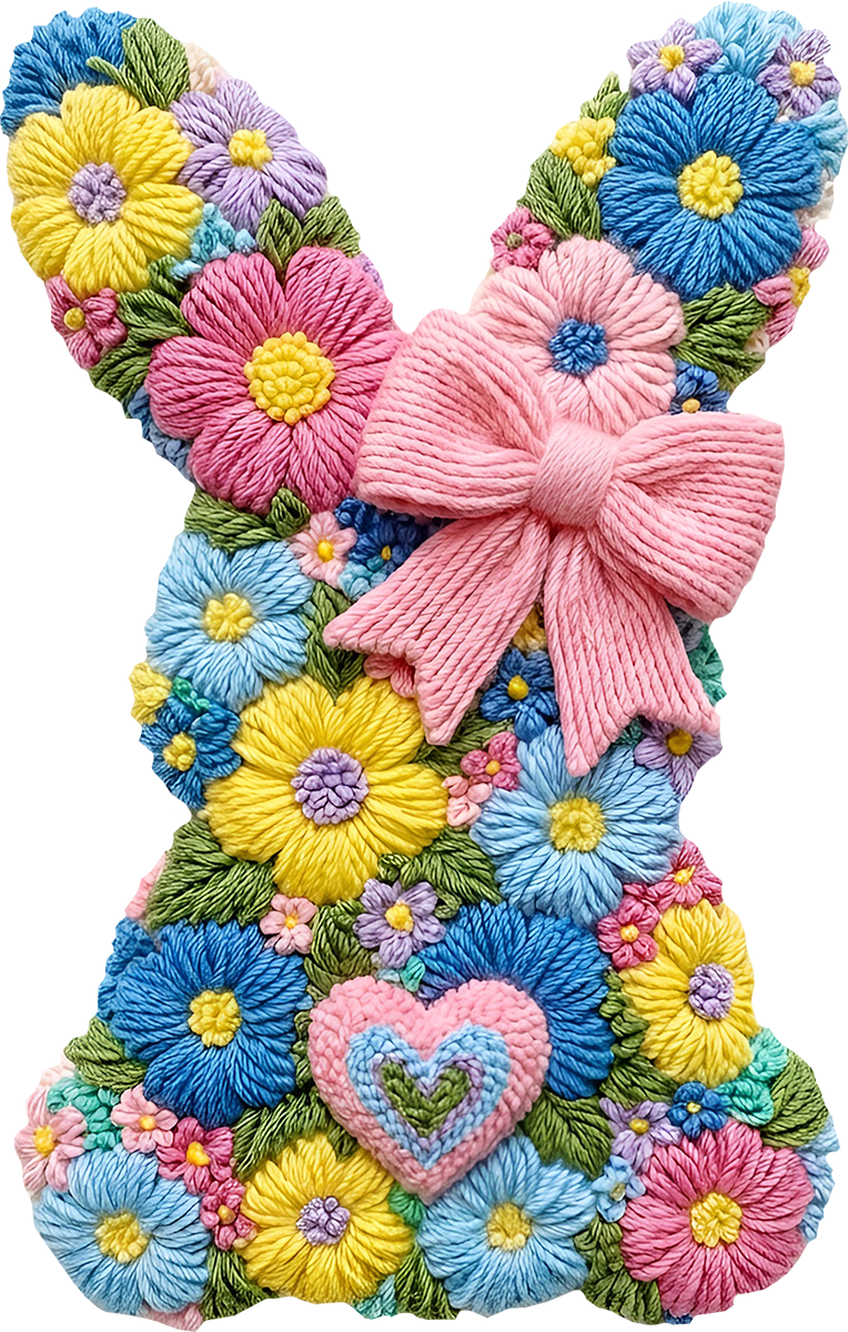DTF Transfer – FK Yarn Flower Easter Bunny Multi Sizes