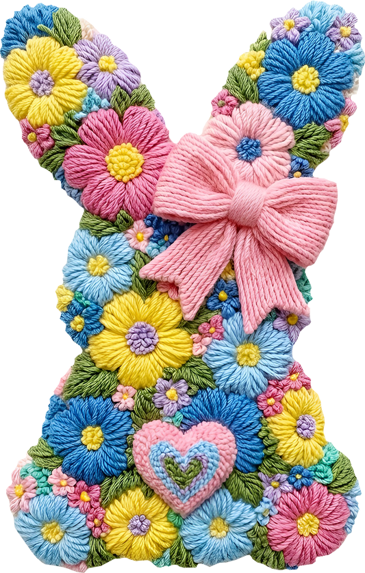 DTF Transfer – FK Yarn Flower Easter Bunny Multi Sizes