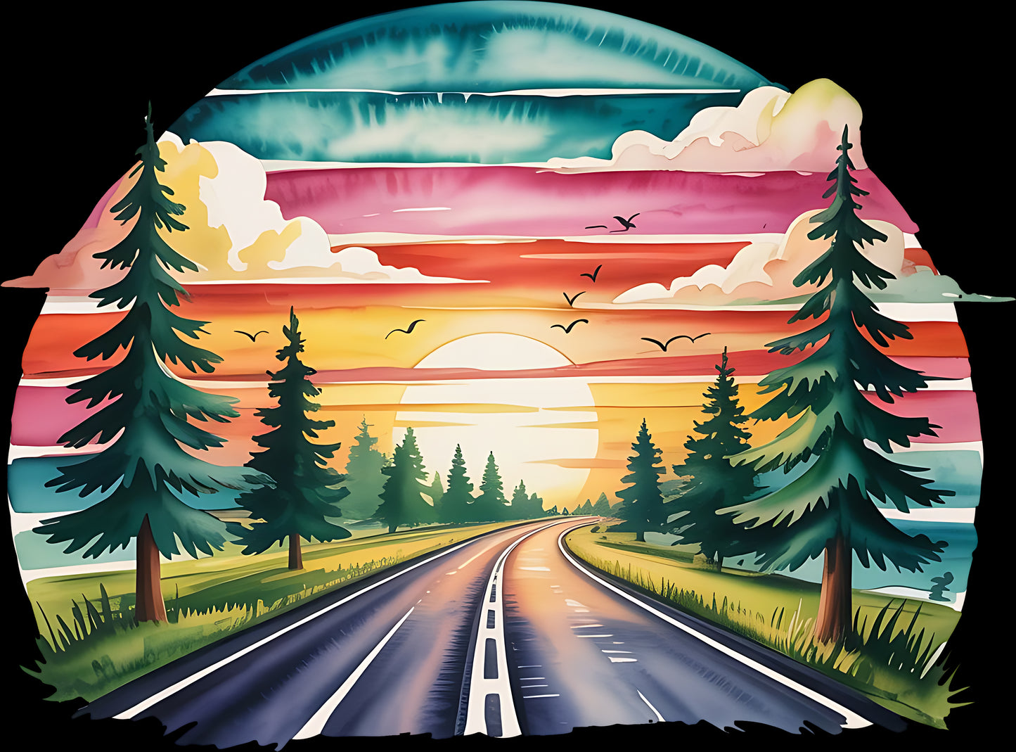 DTF Transfer – Road Sunset Multi Sizes (SU-SS001)