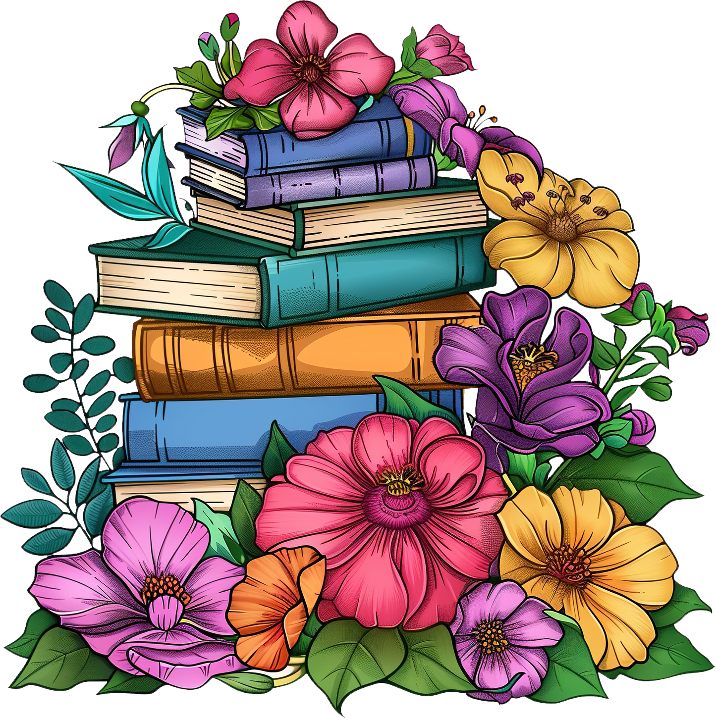 DTF Transfer – GH Books and Flowers Multi Sizes