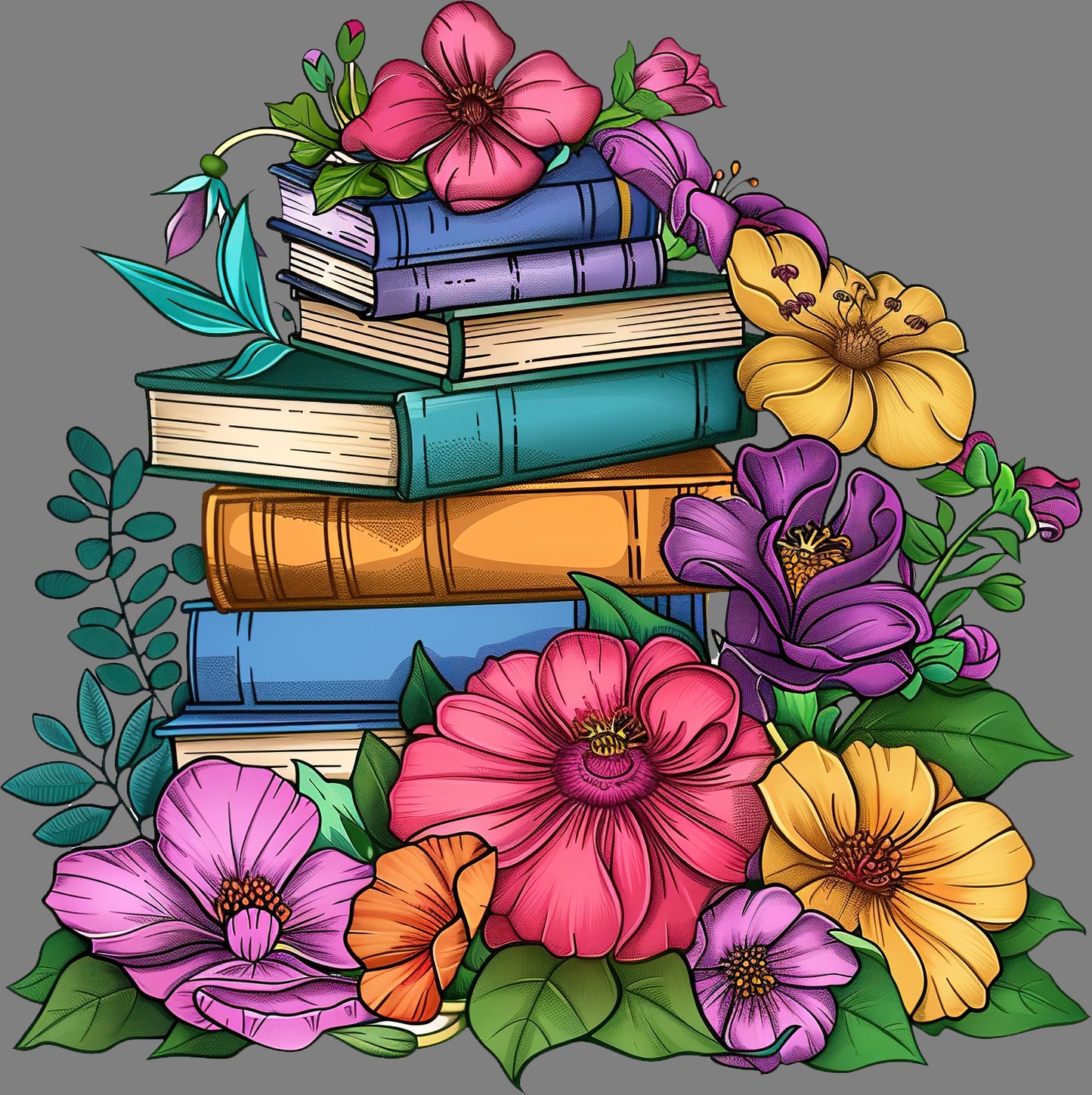 DTF Transfer – GH Books and Flowers Multi Sizes