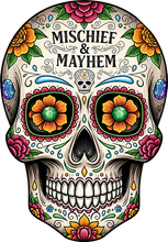 Load image into Gallery viewer, DTF Transfer – GL Mischief and Mayhem Skull Multi Sizes
