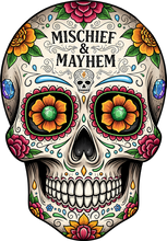 Load image into Gallery viewer, DTF Transfer – GL Mischief and Mayhem Skull Multi Sizes
