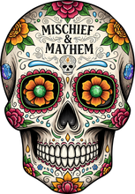 Load image into Gallery viewer, DTF Transfer – GL Mischief and Mayhem Skull Multi Sizes
