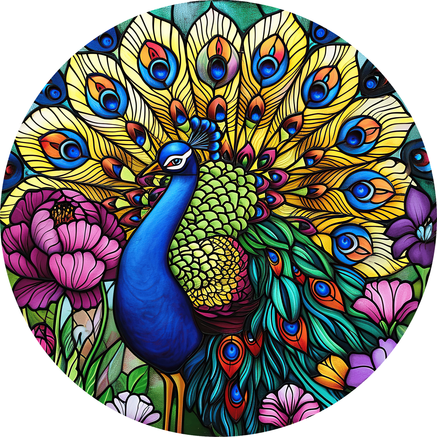 DTF Transfer – Glass Peacock Multi Sizes (AN-PE001)