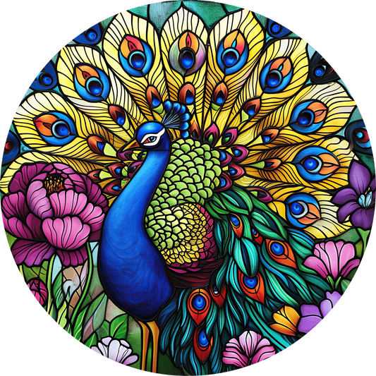 DTF Transfer – Glass Peacock Multi Sizes (AN-PE001)