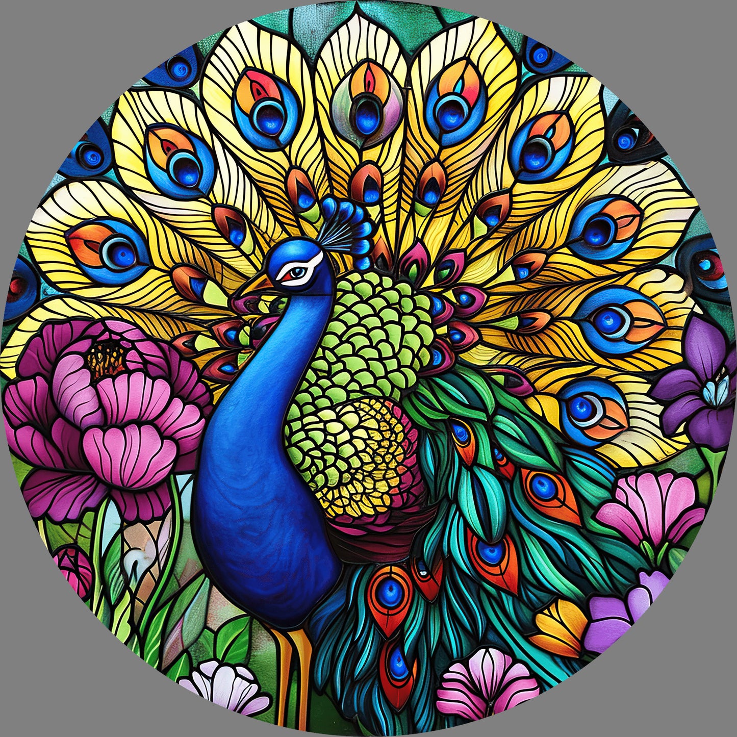 DTF Transfer – Glass Peacock Multi Sizes (AN-PE001)