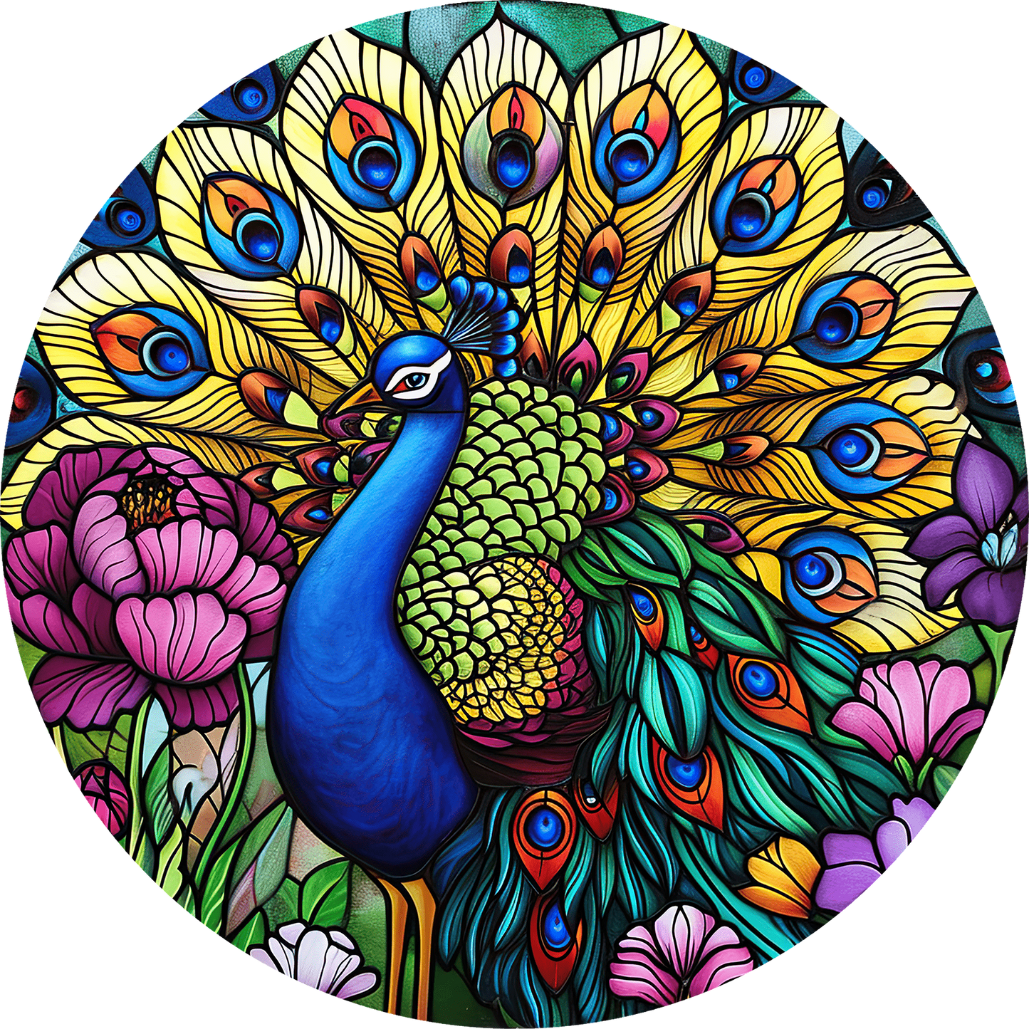 DTF Transfer – Glass Peacock Multi Sizes (AN-PE001)