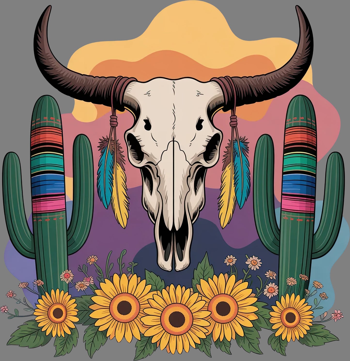 DTF Transfer – GW Cow Skull Multi Sizes