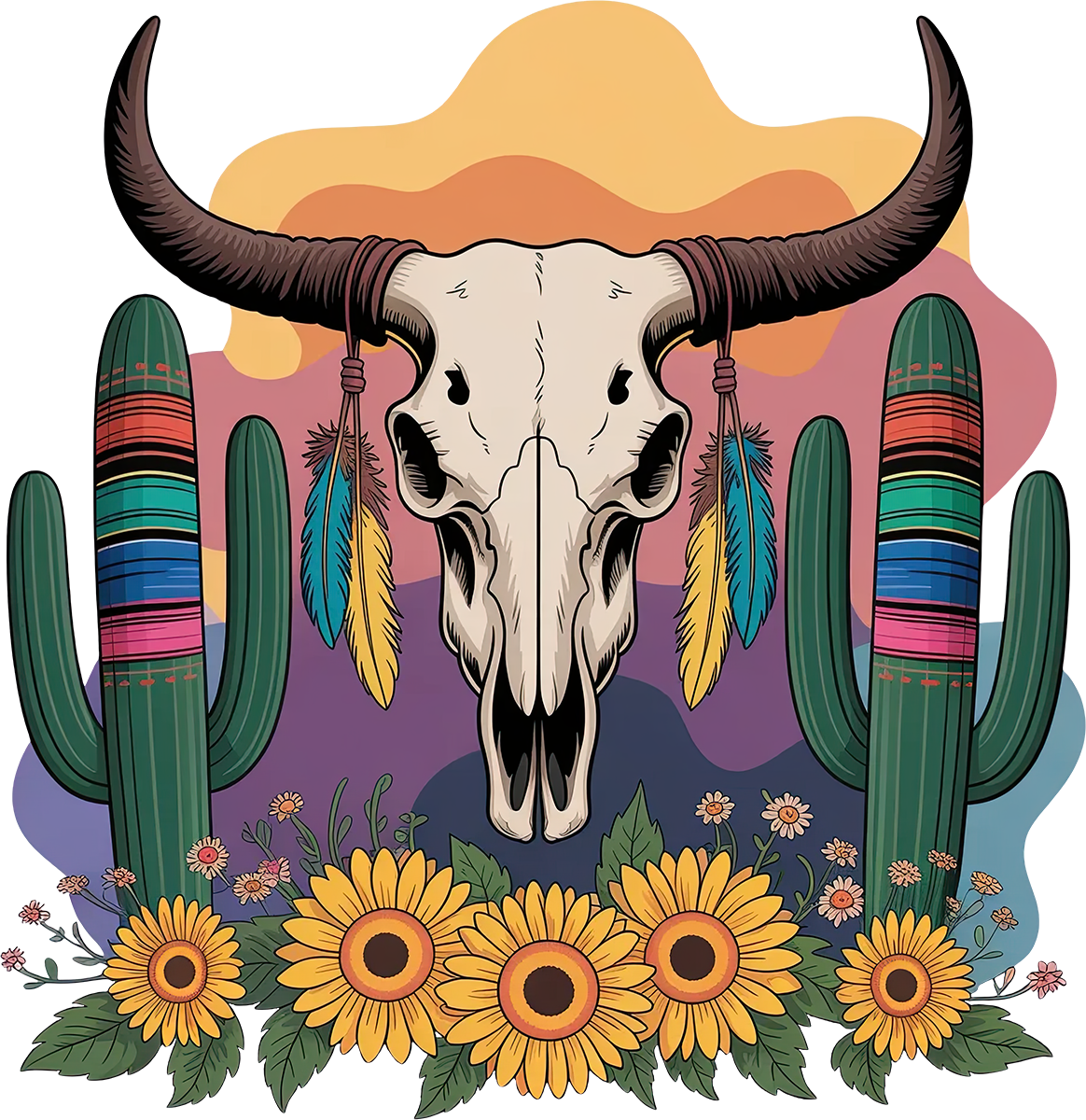 DTF Transfer – GW Cow Skull Multi Sizes