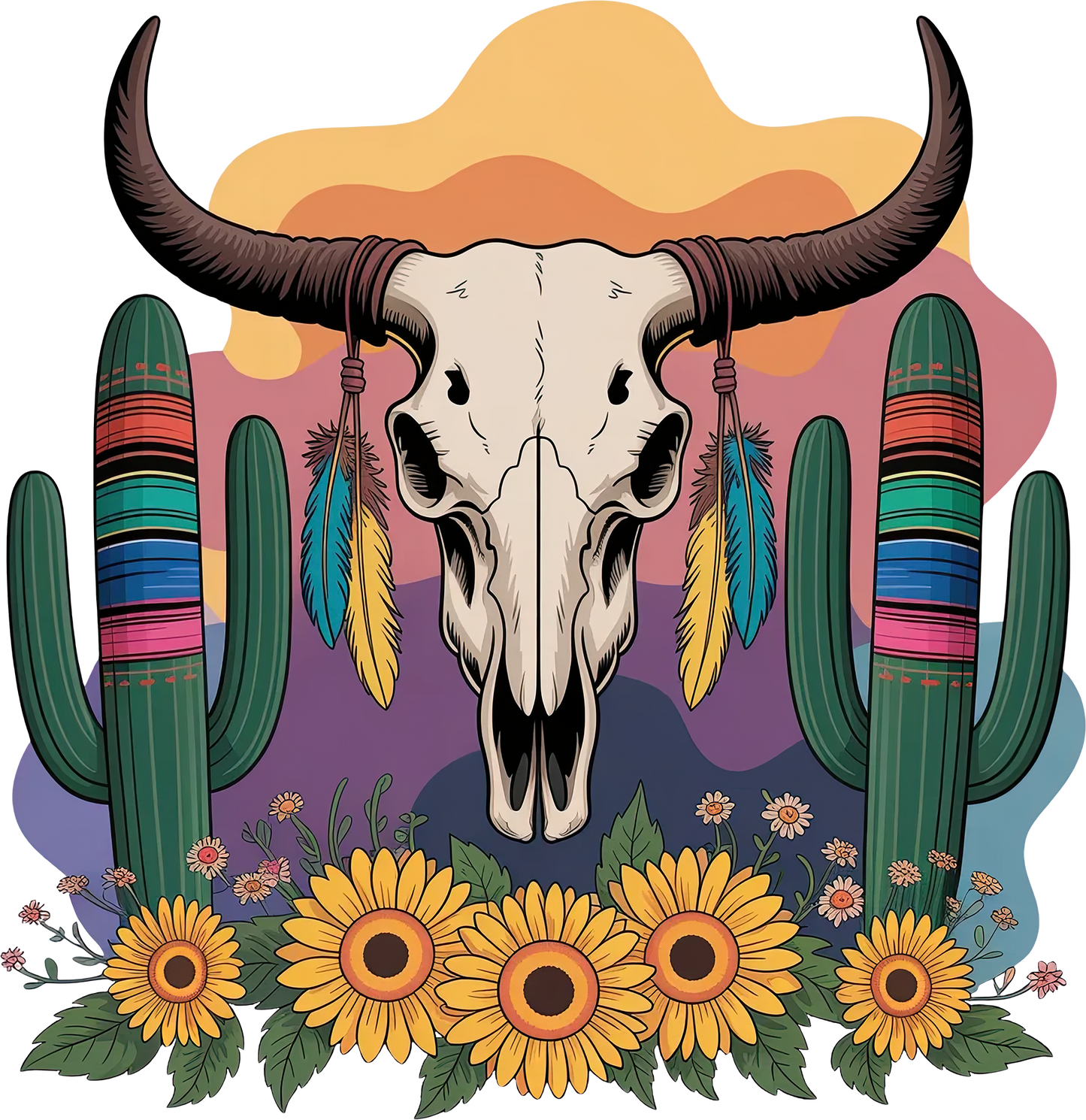 DTF Transfer – GW Cow Skull Multi Sizes