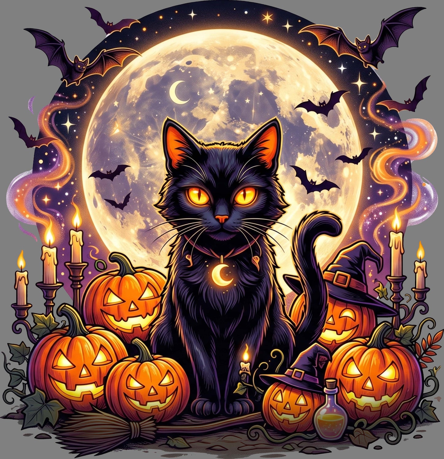 DTF Transfer – Black Cat Scene A Multi Sizes (HA-BC001)
