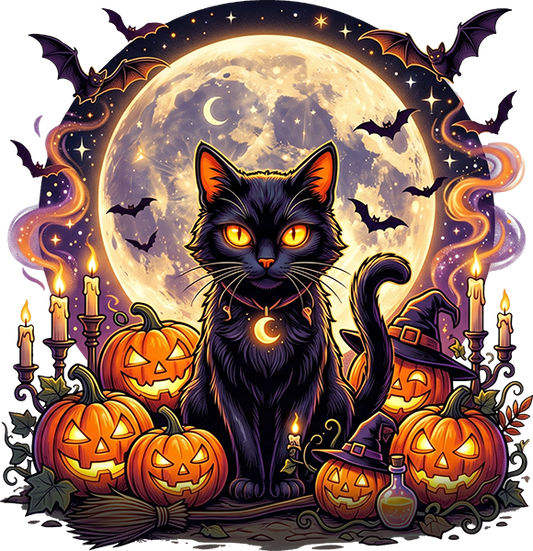 DTF Transfer – Black Cat Scene A Multi Sizes (HA-BC001)