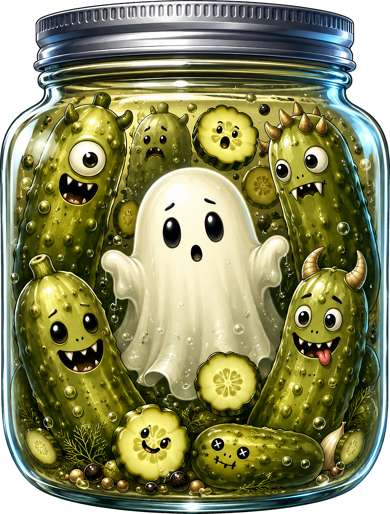 DTF Transfer – Ghost Pickle Jar Multi Sizes (HA-GH011)