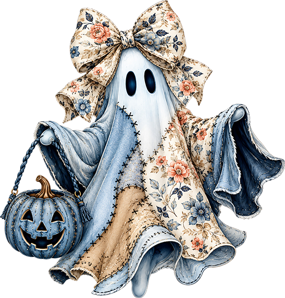DTF Transfer – Denim Patchwork Ghost Multi Sizes (HA-GH015)