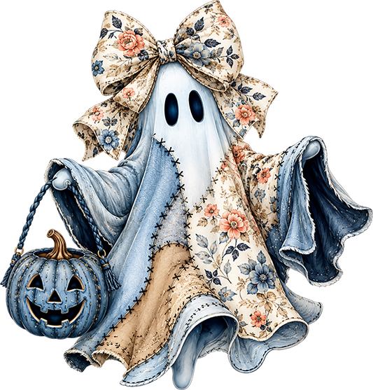 DTF Transfer – Denim Patchwork Ghost Multi Sizes (HA-GH015)