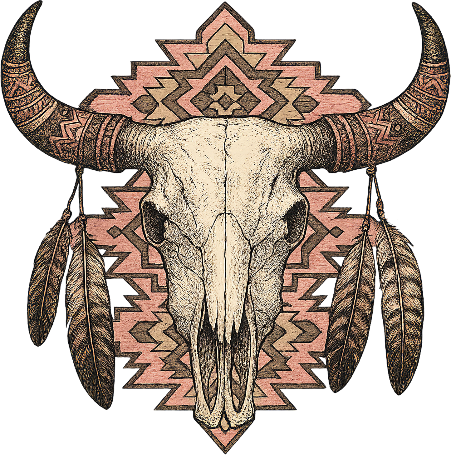 DTF Transfer – Cow Skull Feathers Multi Sizes (CO-CS003)