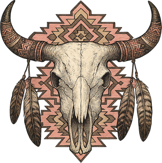 DTF Transfer – Cow Skull Feathers Multi Sizes (CO-CS003)