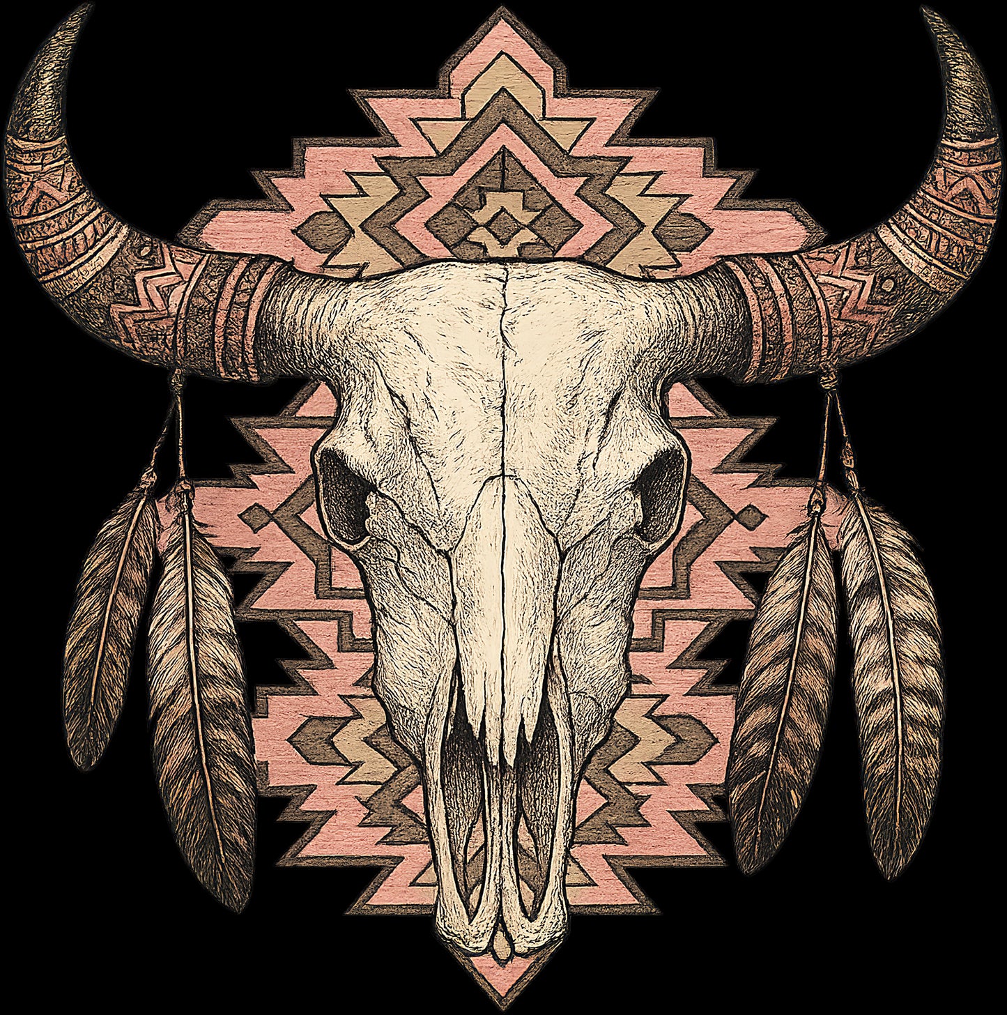 DTF Transfer – Cow Skull Feathers Multi Sizes (CO-CS003)