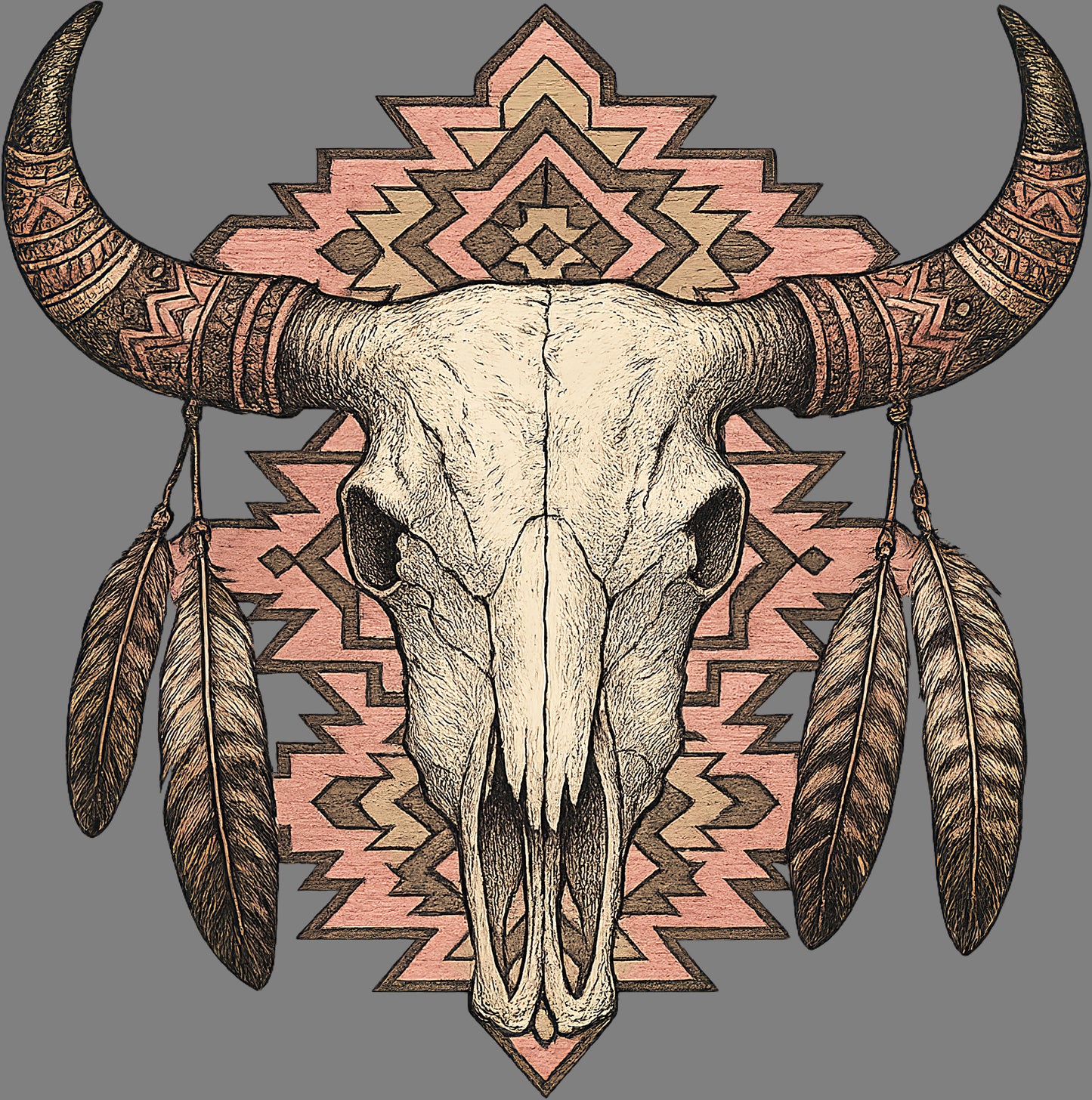 DTF Transfer – Cow Skull Feathers Multi Sizes (CO-CS003)
